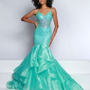 Johnathan Kayne Aqua Mermaid Gown